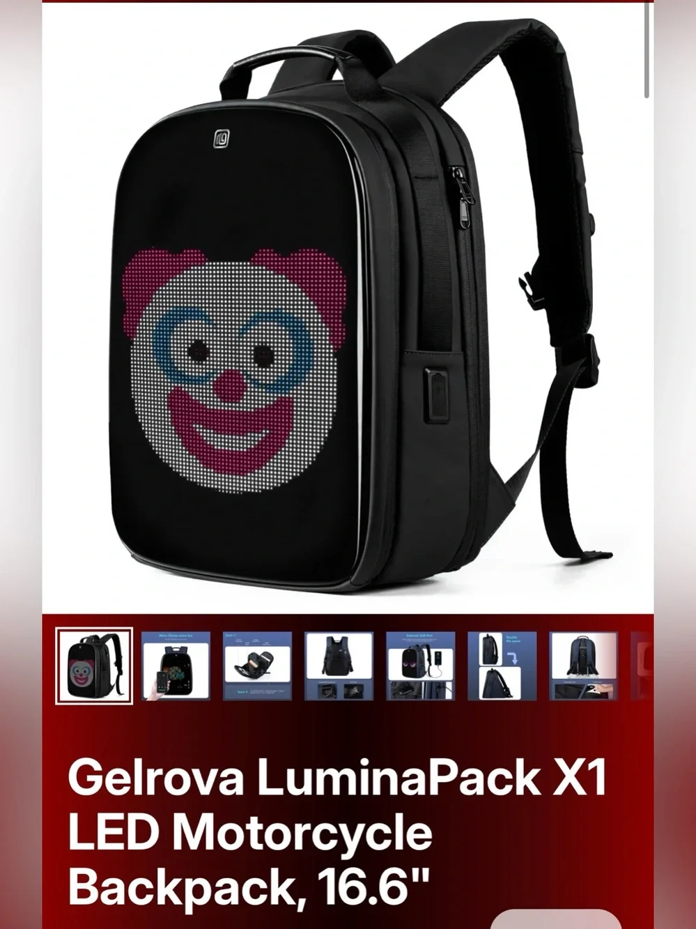 Gelrova LuminaPack X1 Black LED Motorcycle Backpack 16.6”
